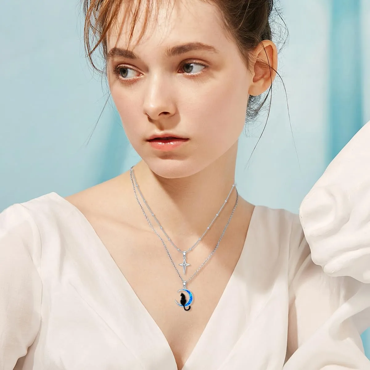 925 Sterling Silver Layered Necklaces Italian Horn Evil Eye/Italian Horn Ladybug/Black Cat/Cross Lifeline Heart Pendant Layering Necklace Jewelry Gifts for Women Wife