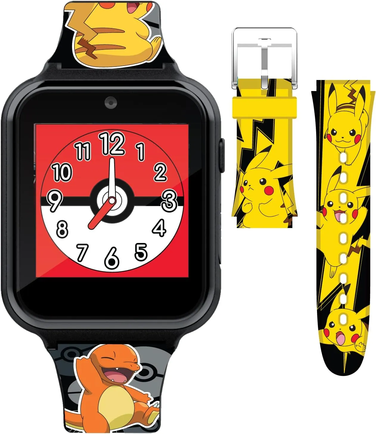 Accutime Pokmon Interactive Kids Smartwatch with Touchscreen, Interchangeable Pikachu & Friends Straps, Built-in Camera, Games, Alarm, Stopwatch, Calculator, and 10 Watch Faces - Fits Wrists 5.5"-8"