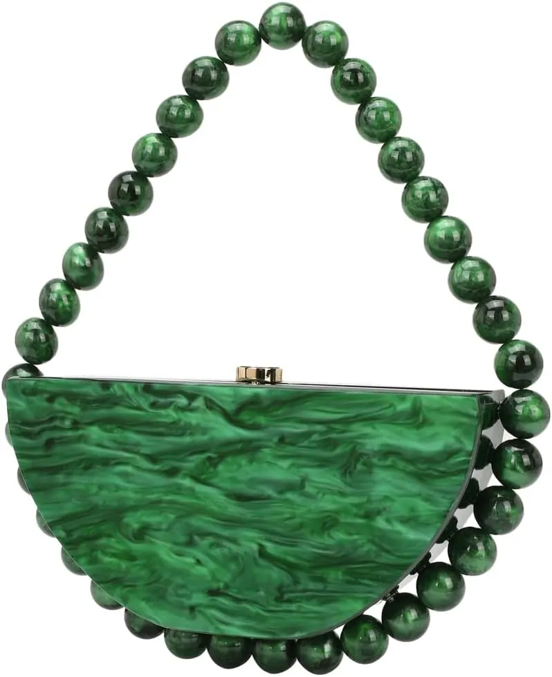 Acrylic Clutch Purse for Women Beaded Evening Bag Shoulder Handbag Acrylic Evening Clutch Half Round Handbag Wedding