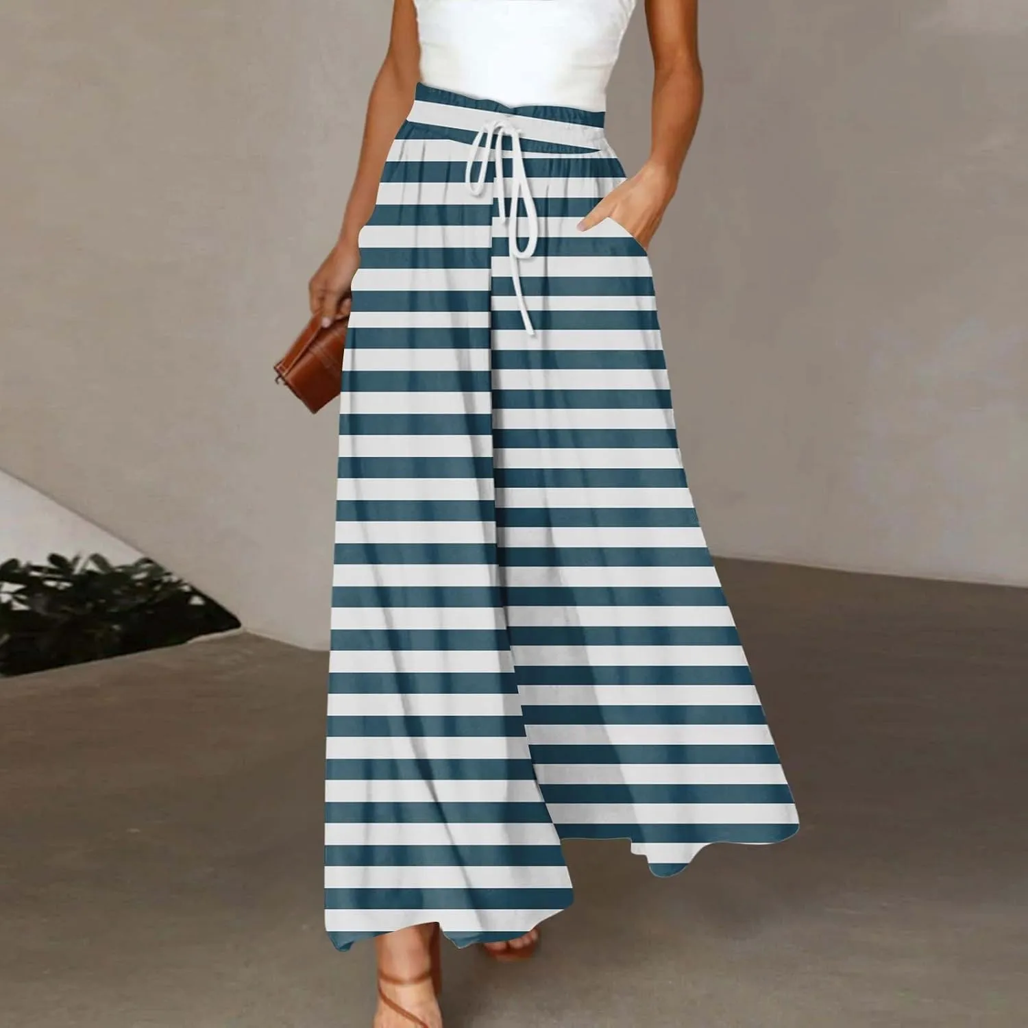 ADHOWBEW Maxi Skirts for Women Bohemian Floral Print Elastic Waist Cotton African Sexy Smocked Casual Flowy Skirts