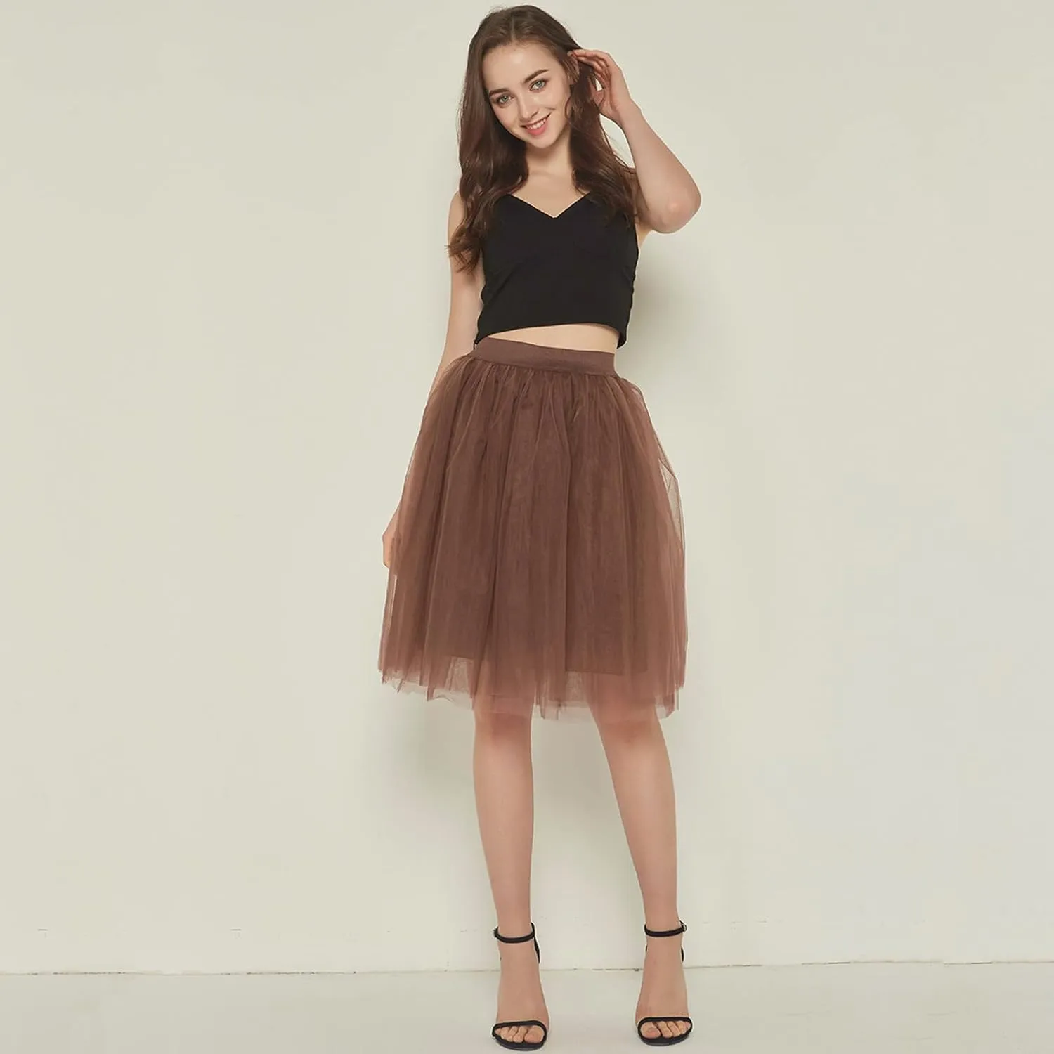 Adult A-line Tulle Skirt Bridesmaid Petticoat Tutu for Women Layered Short Prom Party Midi Skirt Mini Skirt