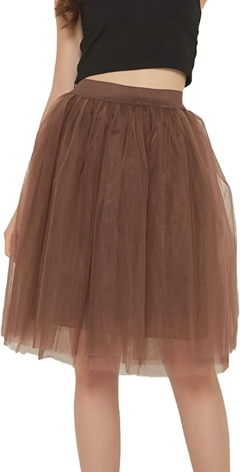 Adult A-line Tulle Skirt Bridesmaid Petticoat Tutu for Women Layered Short Prom Party Midi Skirt Mini Skirt