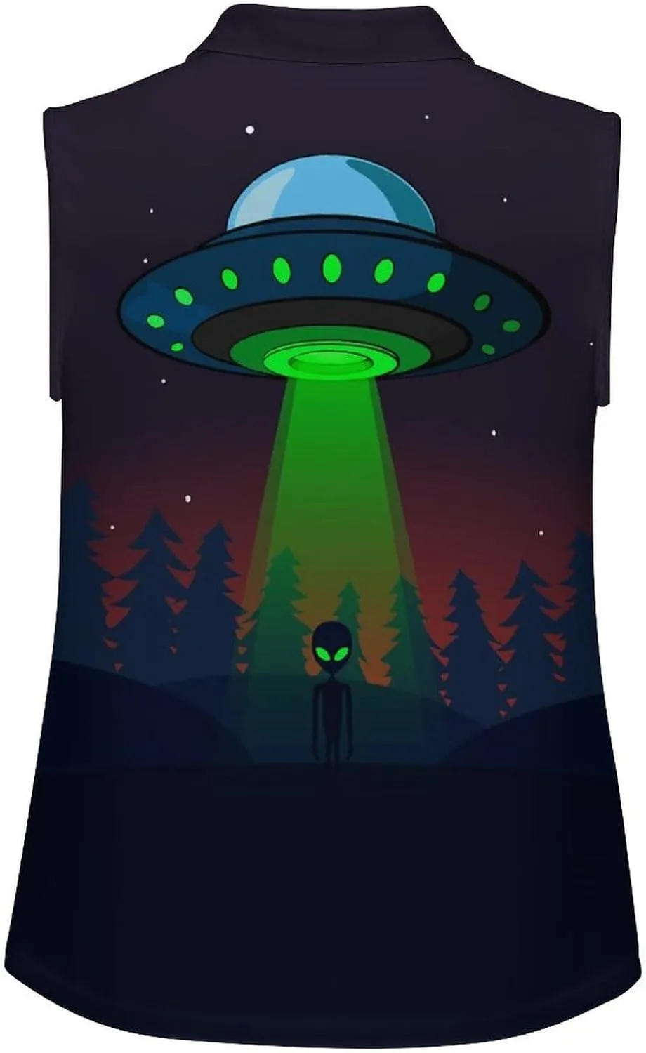Aliens Spaceship at Night Women's Sleeveless Golf Polo Shirts Athletic Tank Tops
