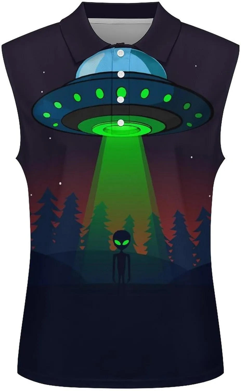 Aliens Spaceship at Night Women's Sleeveless Golf Polo Shirts Athletic Tank Tops
