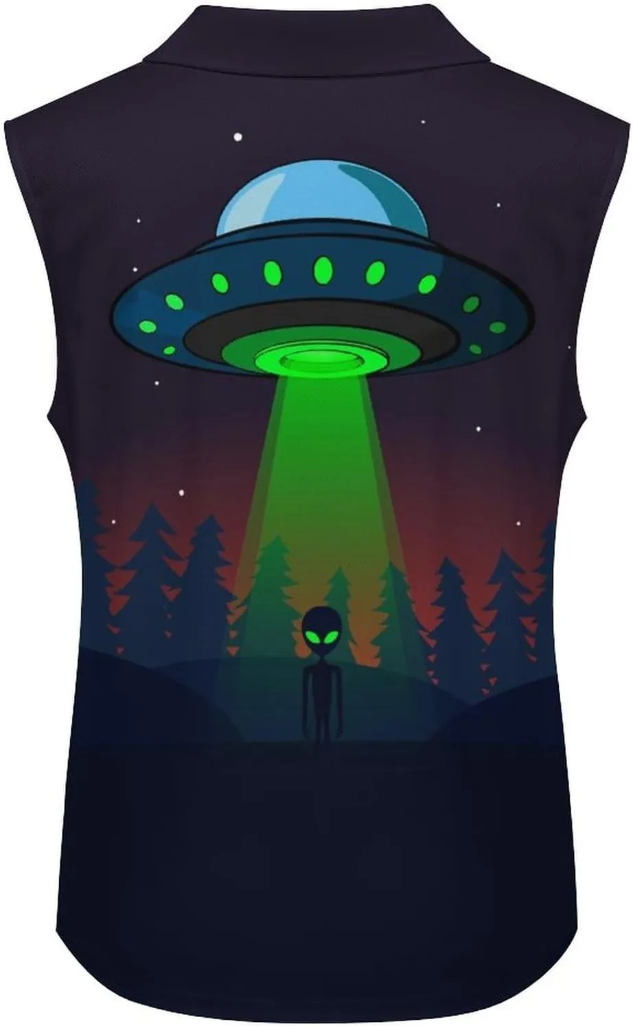 Aliens Spaceship at Night Women's Sleeveless Golf Polo Shirts Athletic Tank Tops