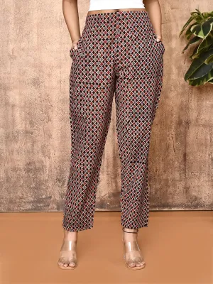 Bani Black Ajrakh Cotton Hand Printed Pant