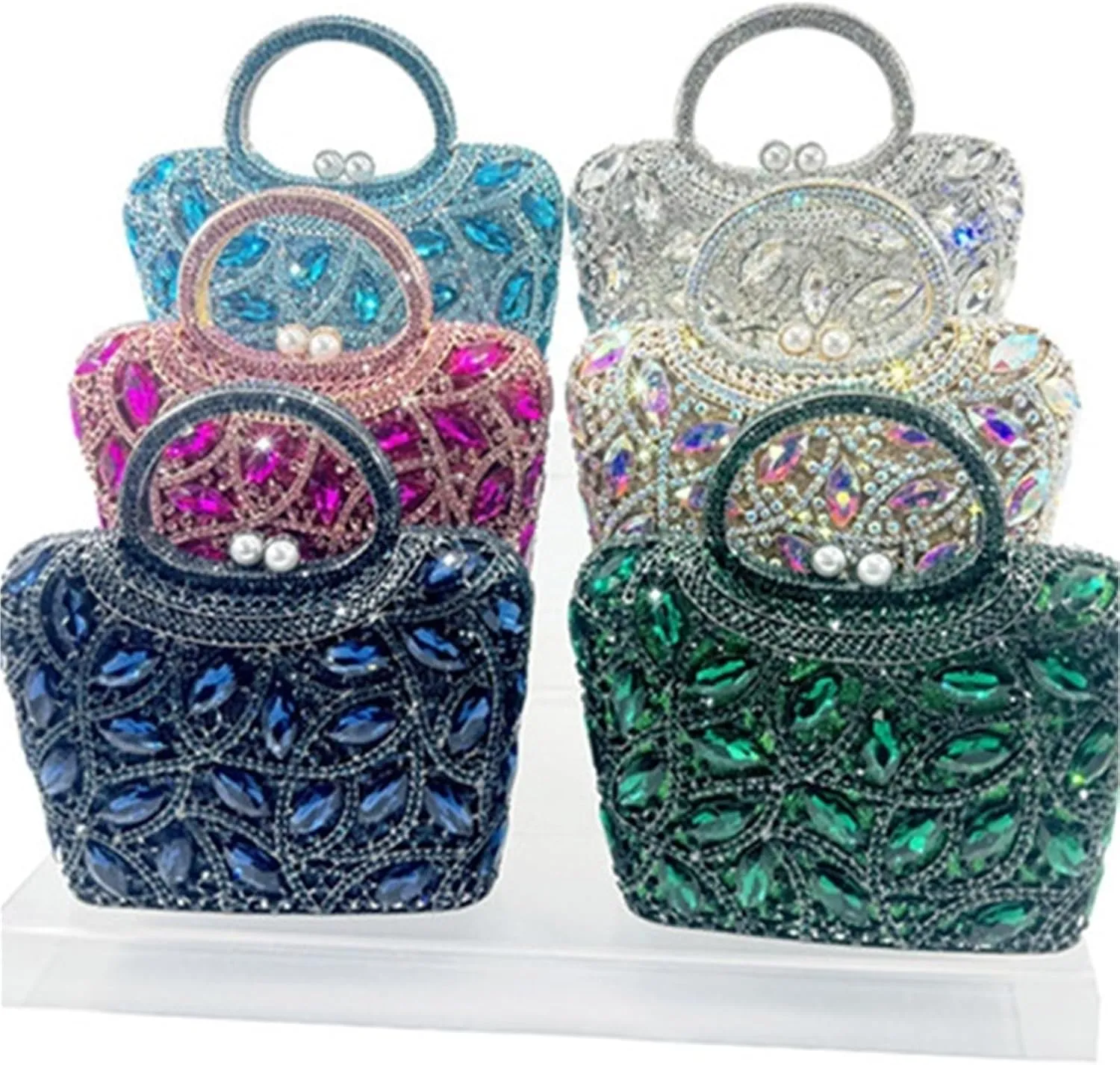Beaded Evening Bag Women Large Stone Top-Handle Diamond Evening Clutch Crystal Wedding Party Handbags Lady Tote Shoulder Bag