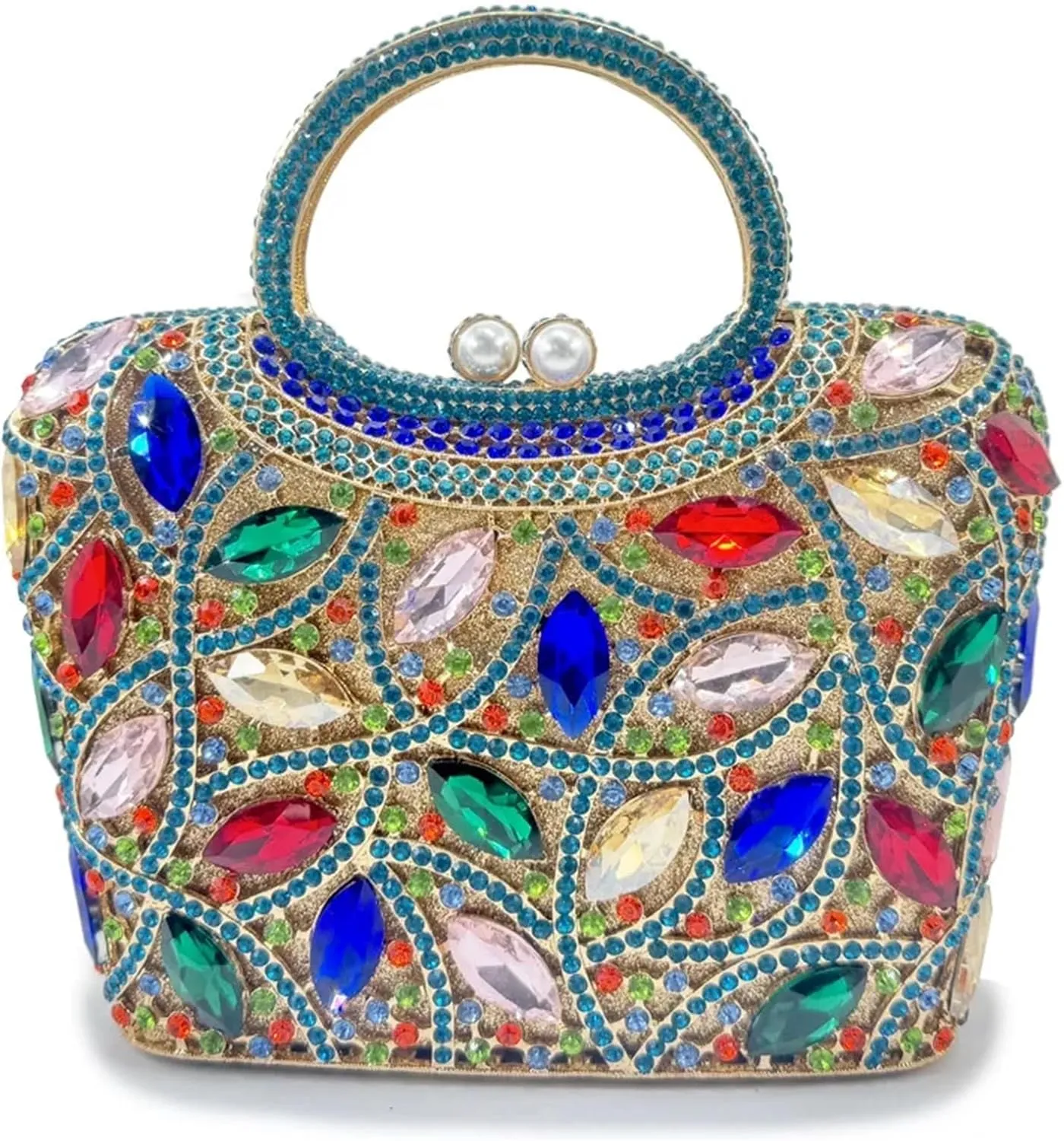 Beaded Evening Bag Women Large Stone Top-Handle Diamond Evening Clutch Crystal Wedding Party Handbags Lady Tote Shoulder Bag