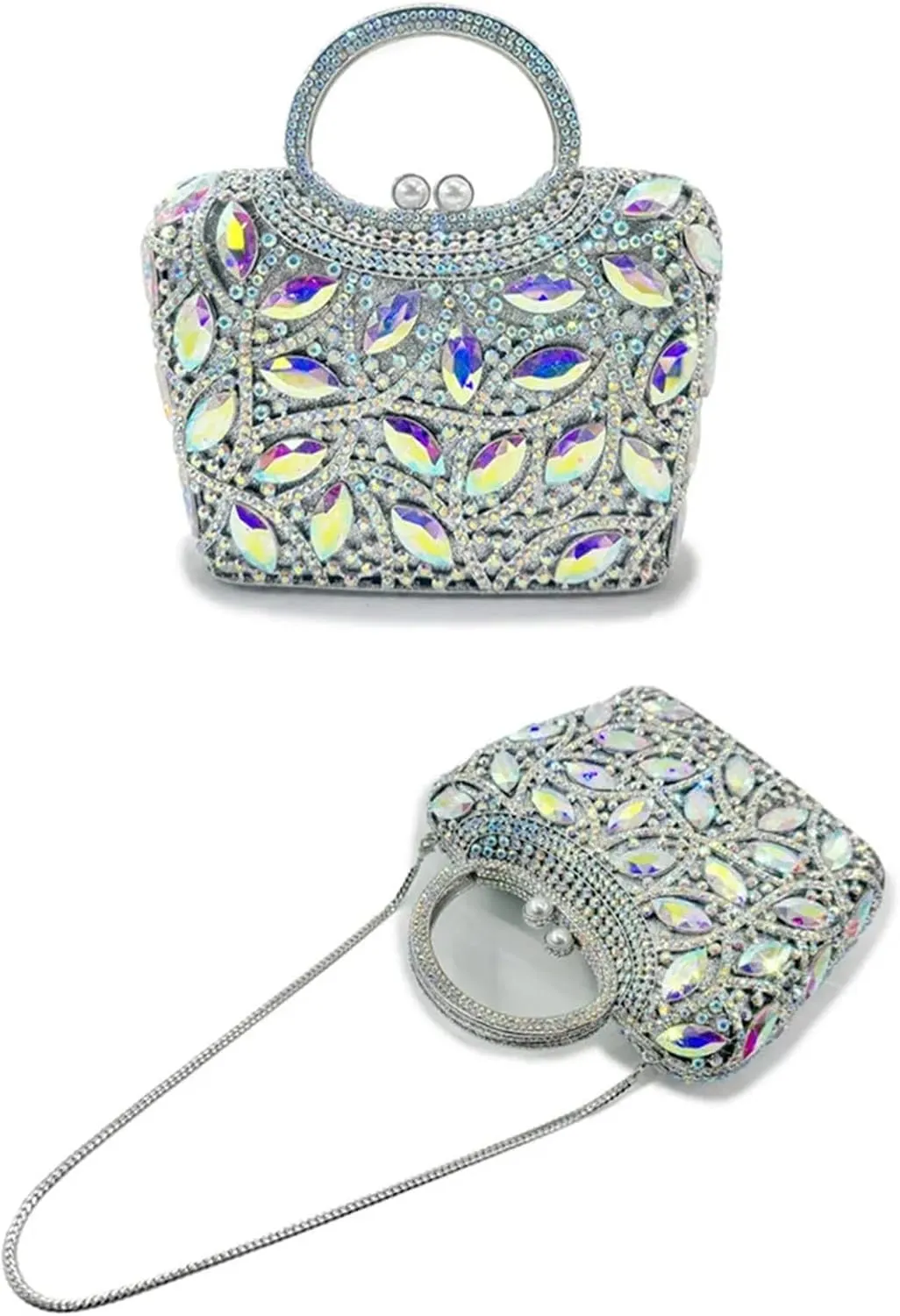 Beaded Evening Bag Women Large Stone Top-Handle Diamond Evening Clutch Crystal Wedding Party Handbags Lady Tote Shoulder Bag