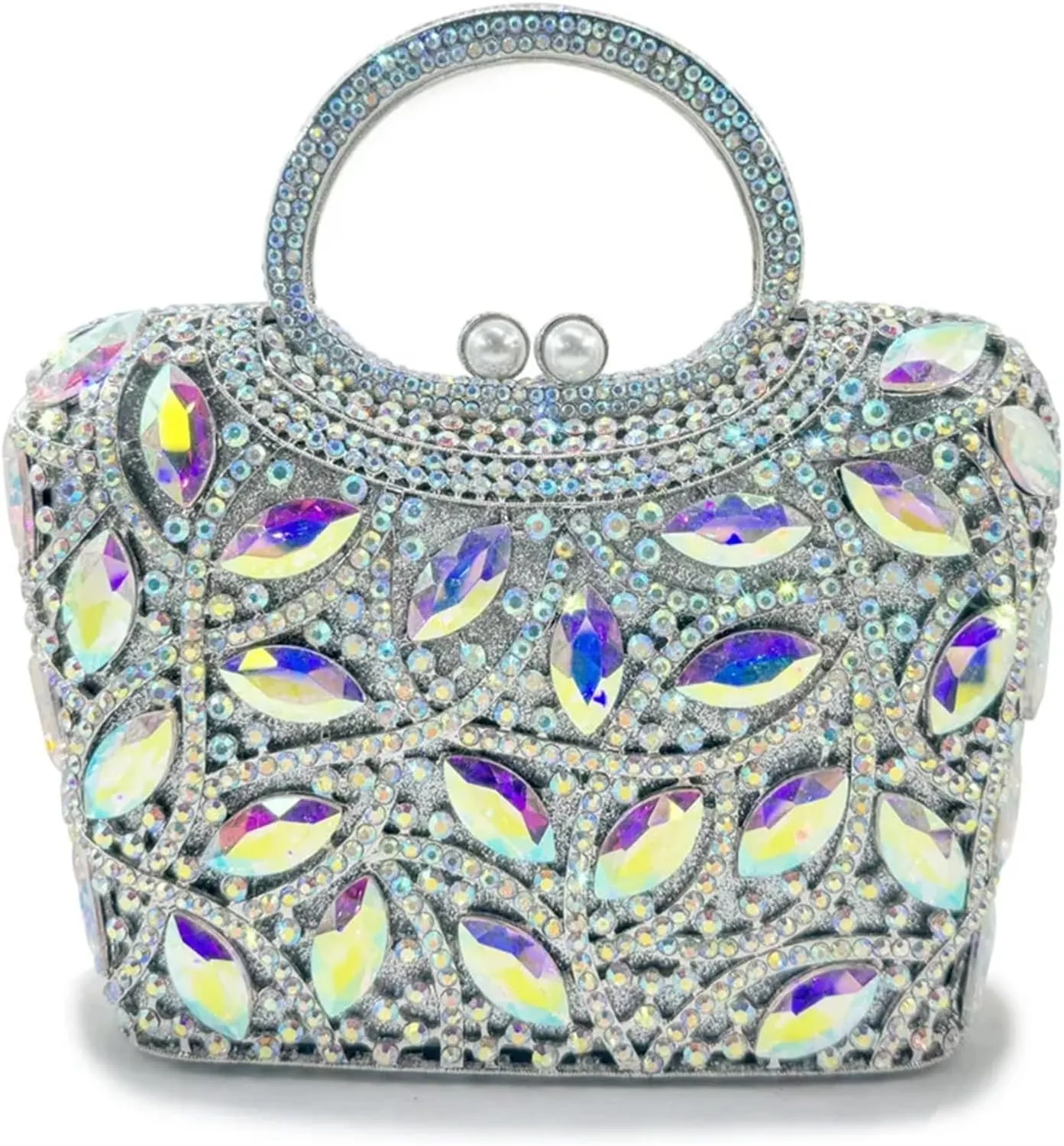 Beaded Evening Bag Women Large Stone Top-Handle Diamond Evening Clutch Crystal Wedding Party Handbags Lady Tote Shoulder Bag