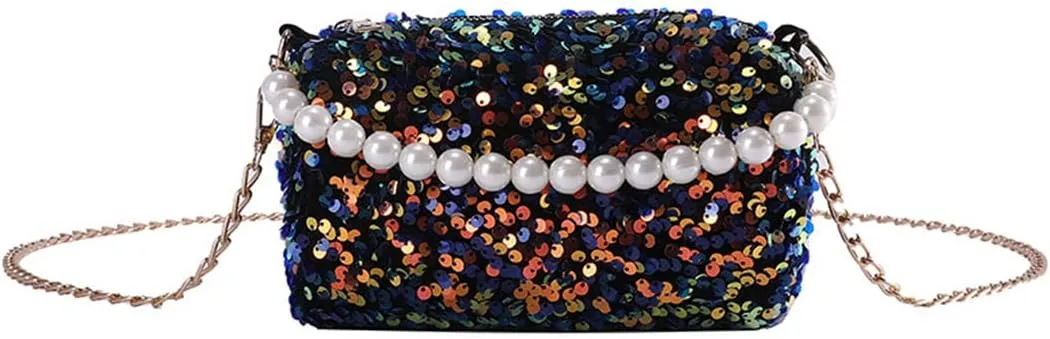 Beaded Handle Party Chain Clutch Bag Zipper Mini Handbags Purse Soft Sequin Women Evening Bags