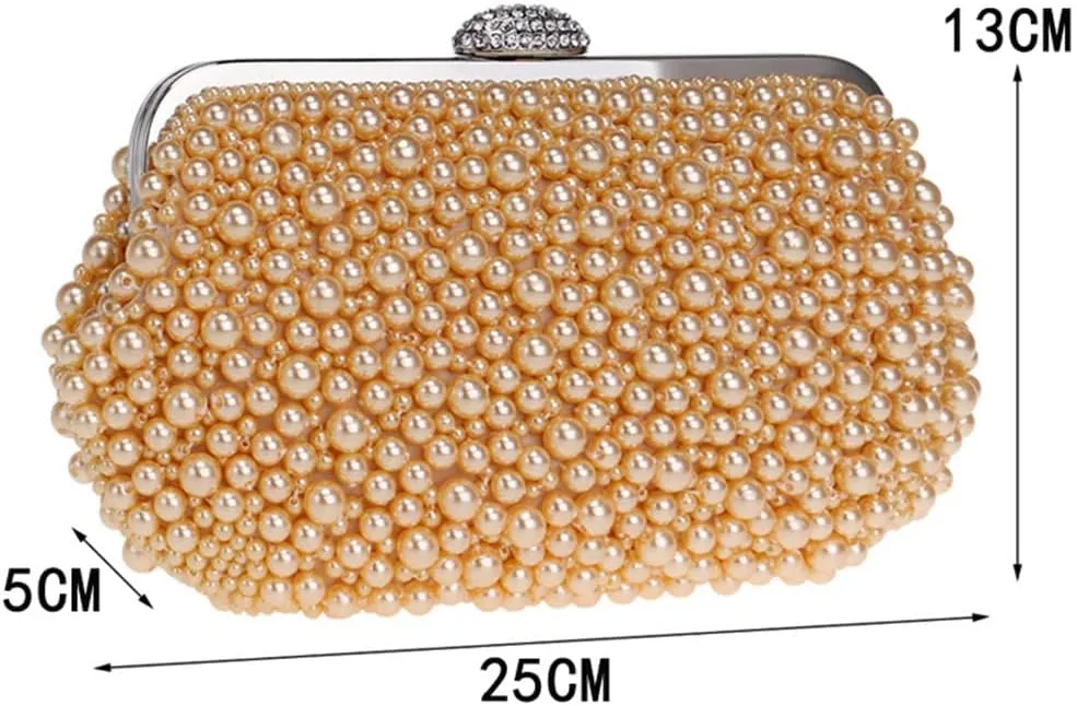 Beaded Women Clutch Bag Hollow Out Pearl Ladies Evening Bags Chain Diamonds Party Wedding Shoulder Handbags