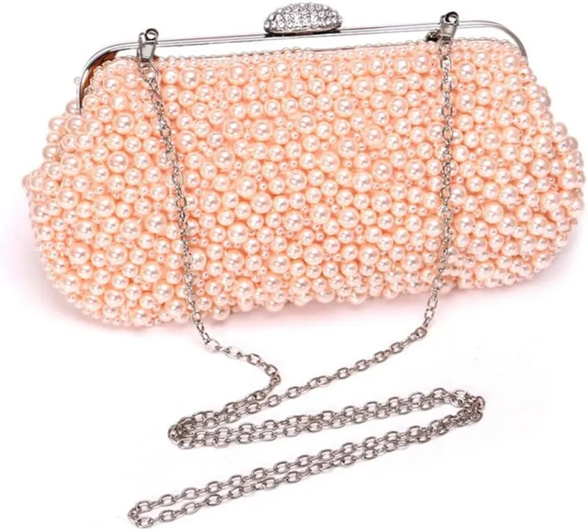Beaded Women Clutch Bag Hollow Out Pearl Ladies Evening Bags Chain Diamonds Party Wedding Shoulder Handbags