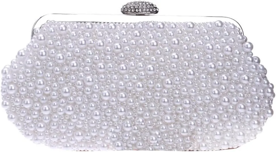 Beaded Women Clutch Bag Hollow Out Pearl Ladies Evening Bags Chain Diamonds Party Wedding Shoulder Handbags