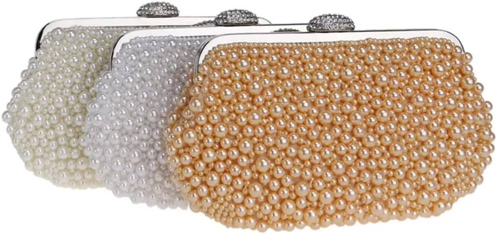 Beaded Women Clutch Bag Hollow Out Pearl Ladies Evening Bags Chain Diamonds Party Wedding Shoulder Handbags