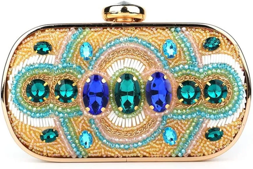 Beaded Women Day Clutch Stones Vintage Evening Bags for Wedding Party Shoulder Handbags(Black)