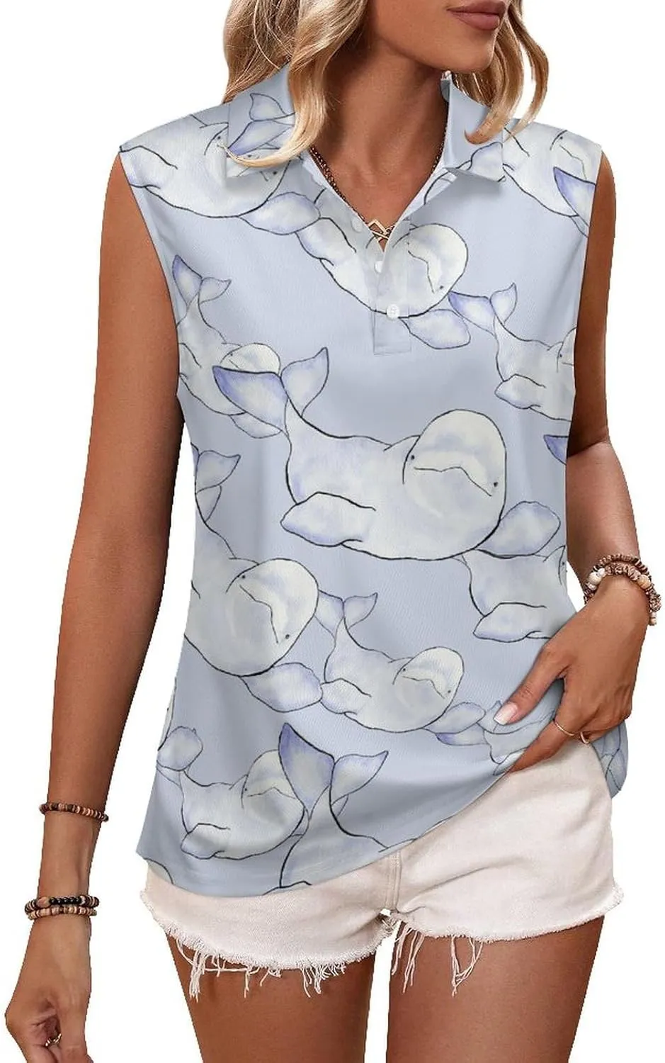 Beluga Wave Women's Sleeveless Golf Polo Shirts Athletic Tank Tops