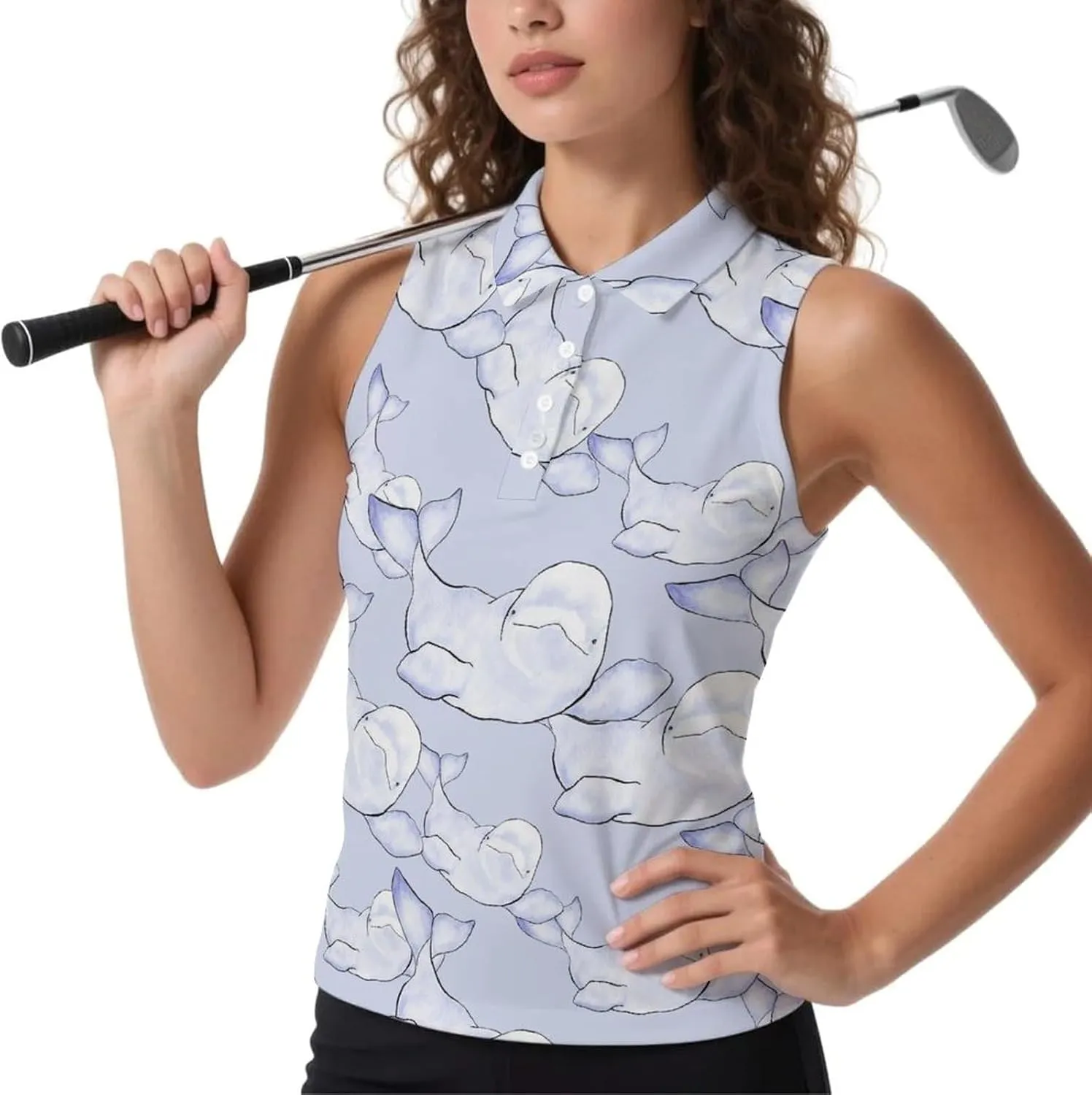 Beluga Wave Women's Sleeveless Golf Polo Shirts Athletic Tank Tops