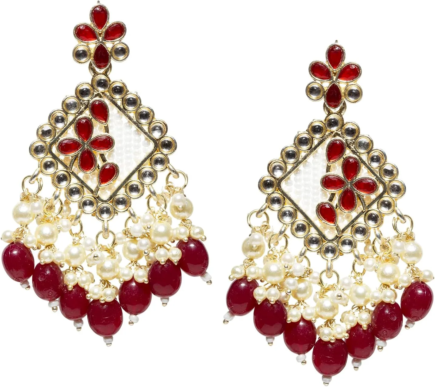 Bindhani Indian Gold-Plated Dangle & Drops Earrings For Women (Sqaure-Shape, Hand-Fixed, Color Drops)
