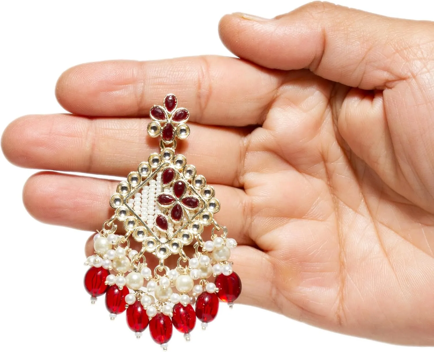 Bindhani Indian Gold-Plated Dangle & Drops Earrings For Women (Sqaure-Shape, Hand-Fixed, Color Drops)