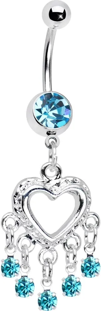 Body Candy Love Drops Blue Heart Chandelier Belly Ring