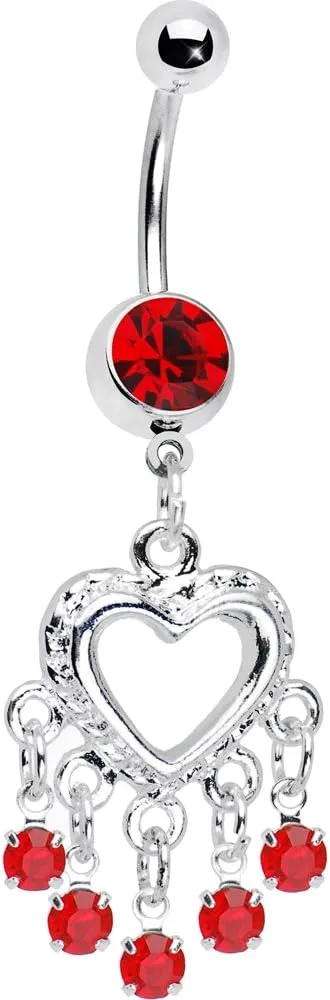 Body Candy Love Drops Red Heart Chandelier Belly Ring