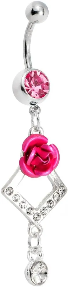 Body Candy Passion Pink Rose Drops Belly Ring
