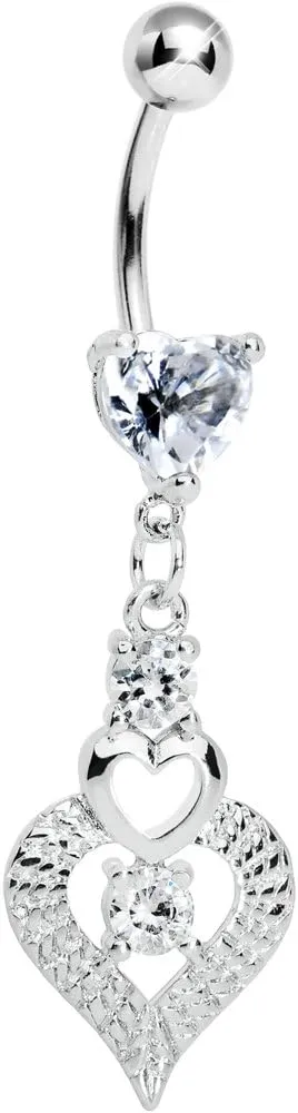 Body Candy Womens Clear Lavish Heart Drops Belly Ring