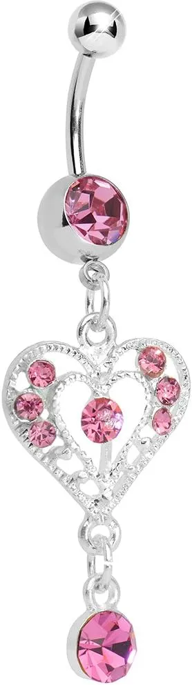 Body Candy Womens Pink Drops of Love Heart Dangle Belly Ring
