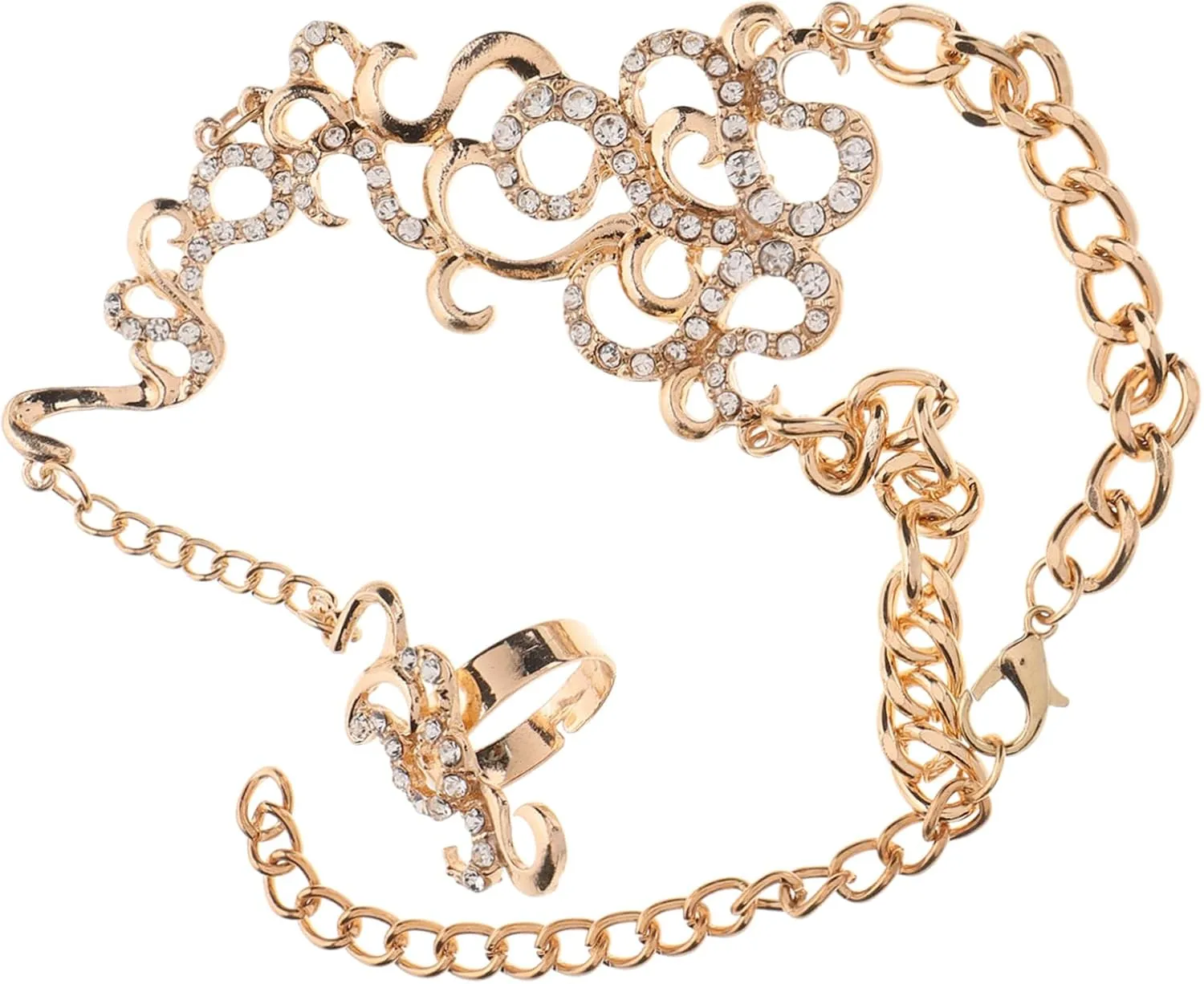 Boho Foot Anklet Chain Hand Chain Ring Rhinestone Toe Ankle Bracelet Vintage Design