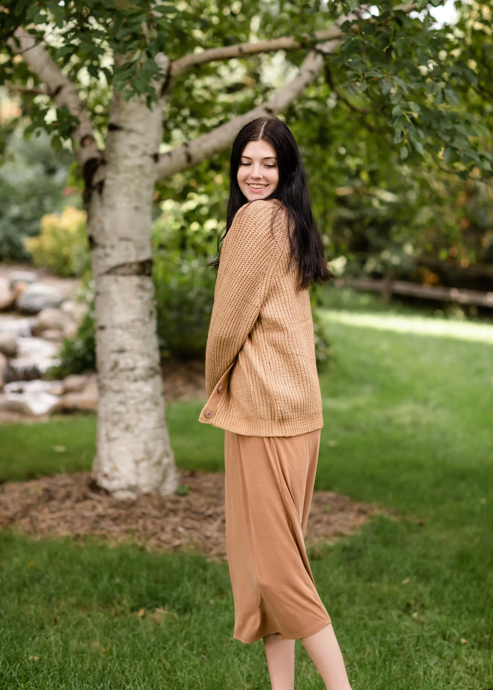 Button Front V-Neck Raglan Long Sleeve Cardigan - FINAL SALE