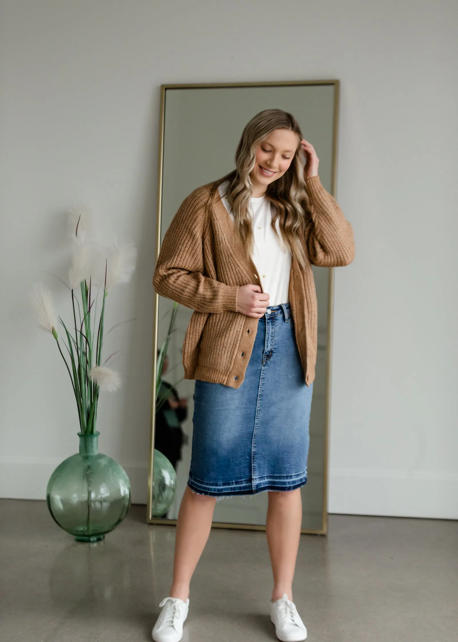 Button Front V-Neck Raglan Long Sleeve Cardigan - FINAL SALE