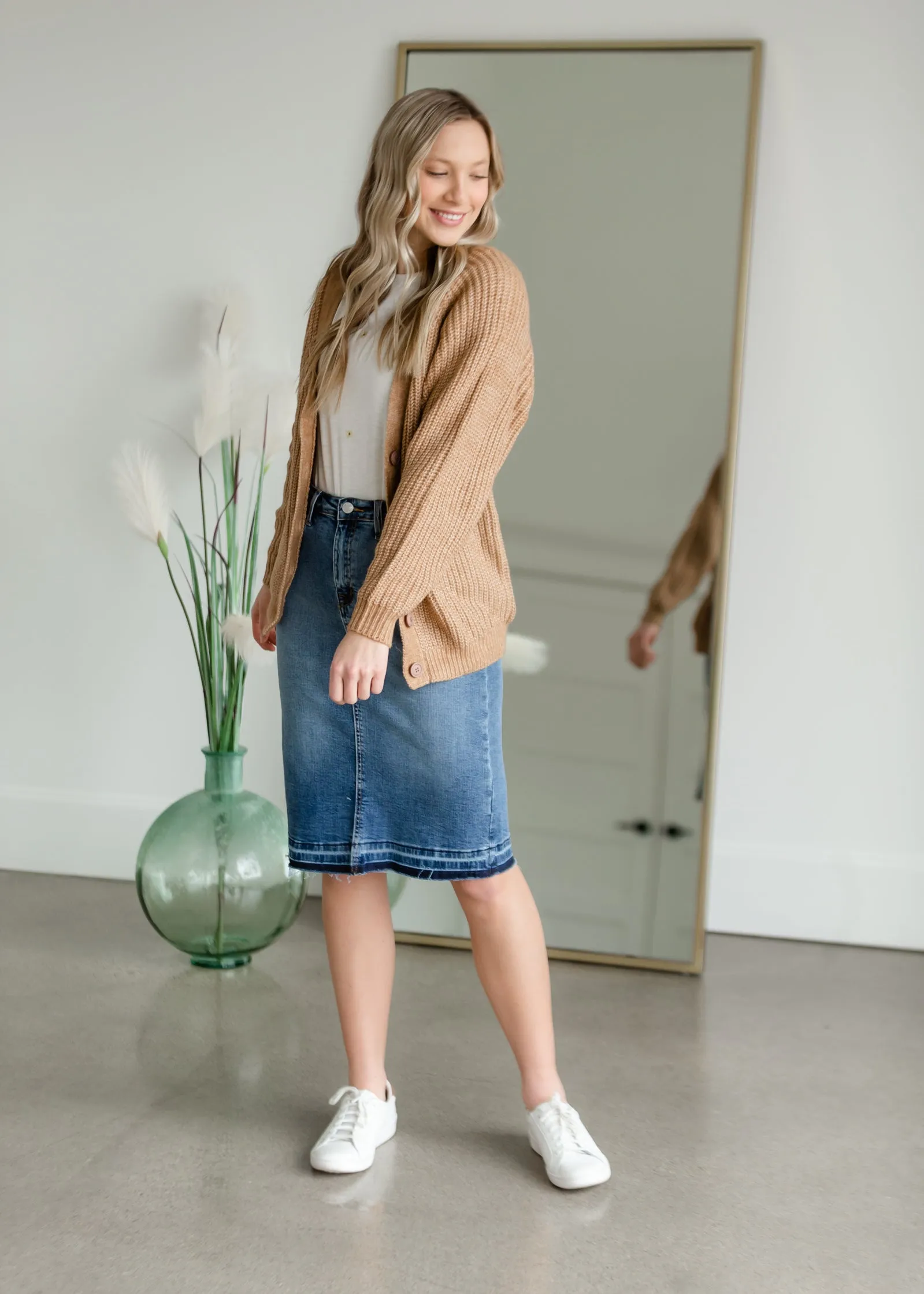 Button Front V-Neck Raglan Long Sleeve Cardigan - FINAL SALE