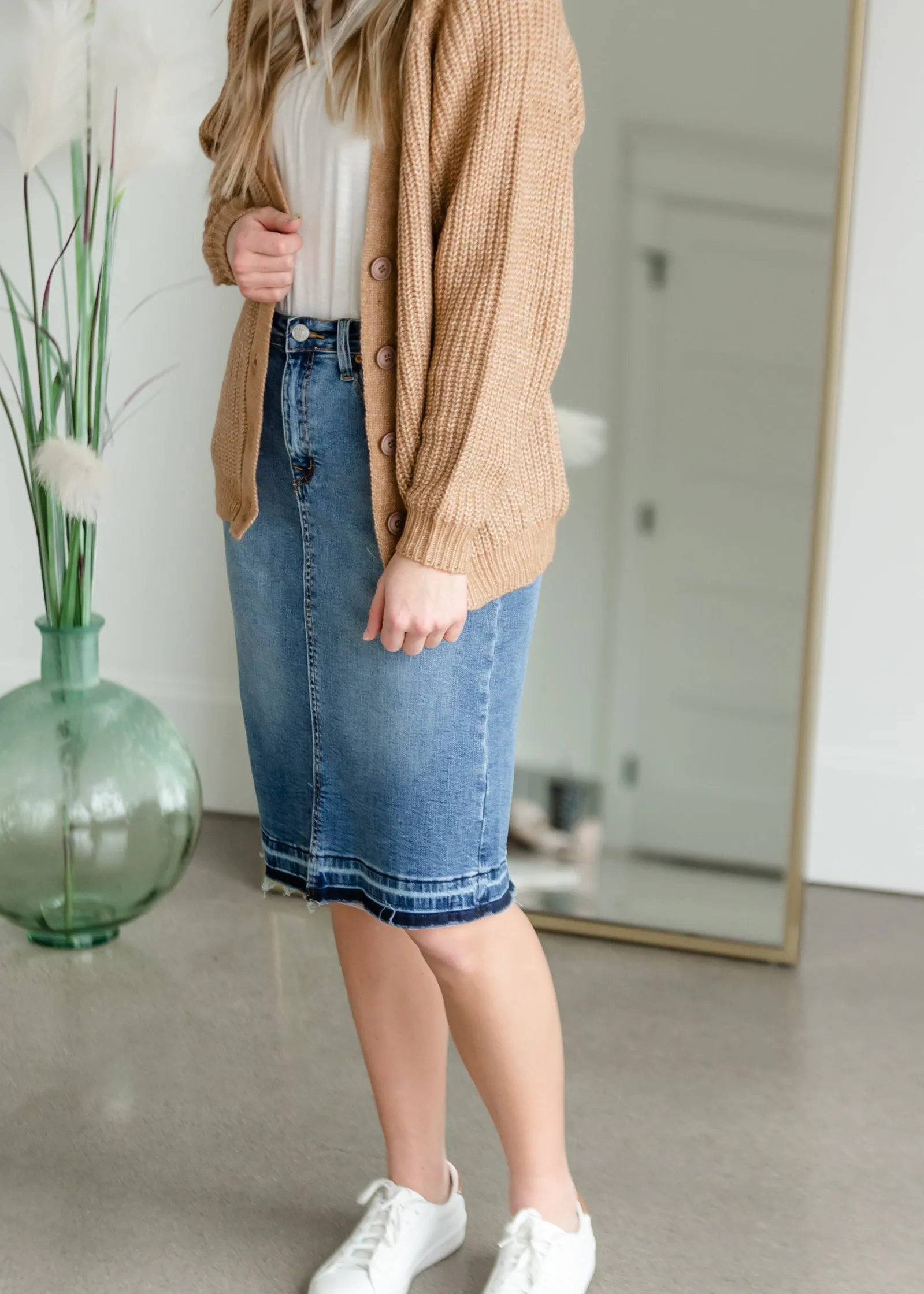 Button Front V-Neck Raglan Long Sleeve Cardigan - FINAL SALE