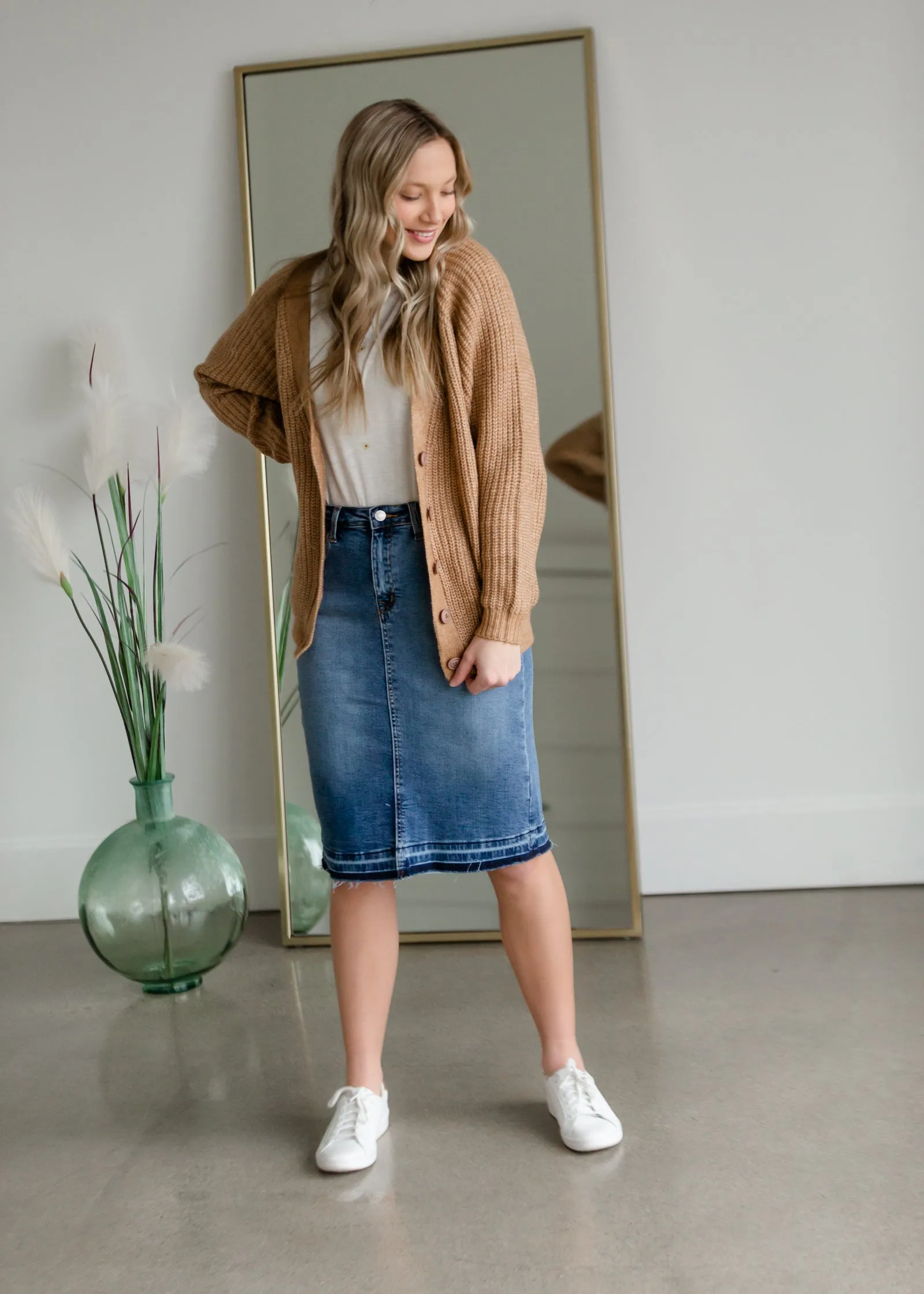 Button Front V-Neck Raglan Long Sleeve Cardigan - FINAL SALE