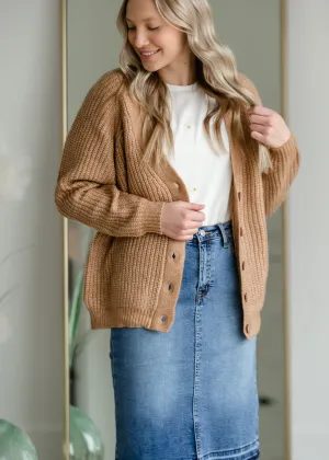 Button Front V-Neck Raglan Long Sleeve Cardigan - FINAL SALE
