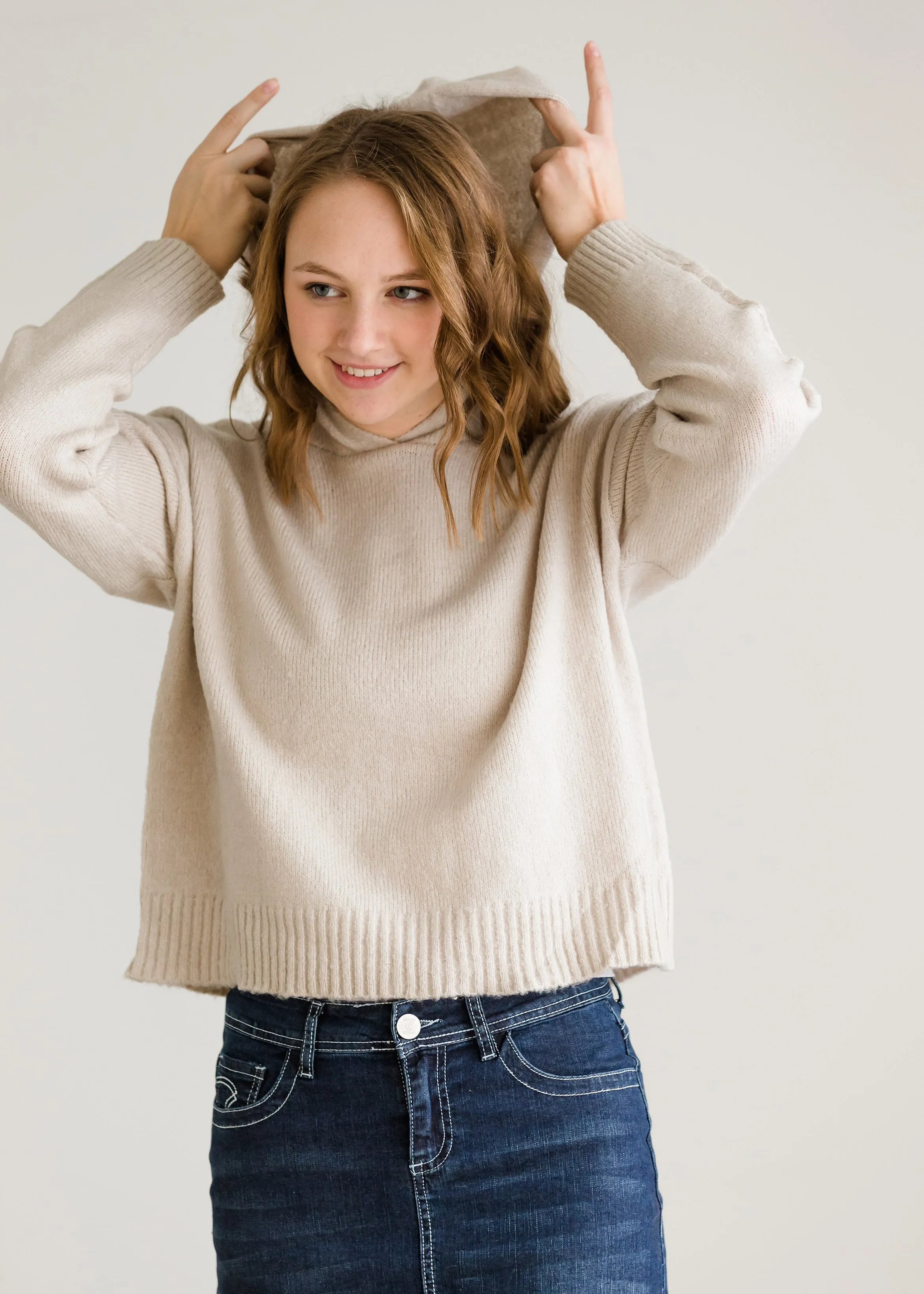 Cable Sleeve Hooded Sweater - FINAL SALE