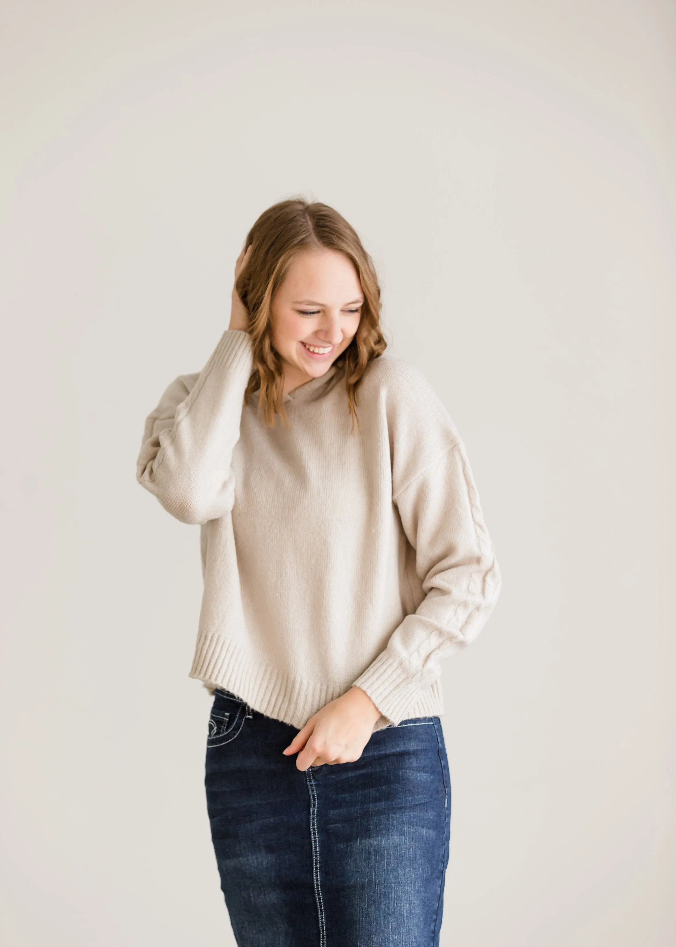 Cable Sleeve Hooded Sweater - FINAL SALE