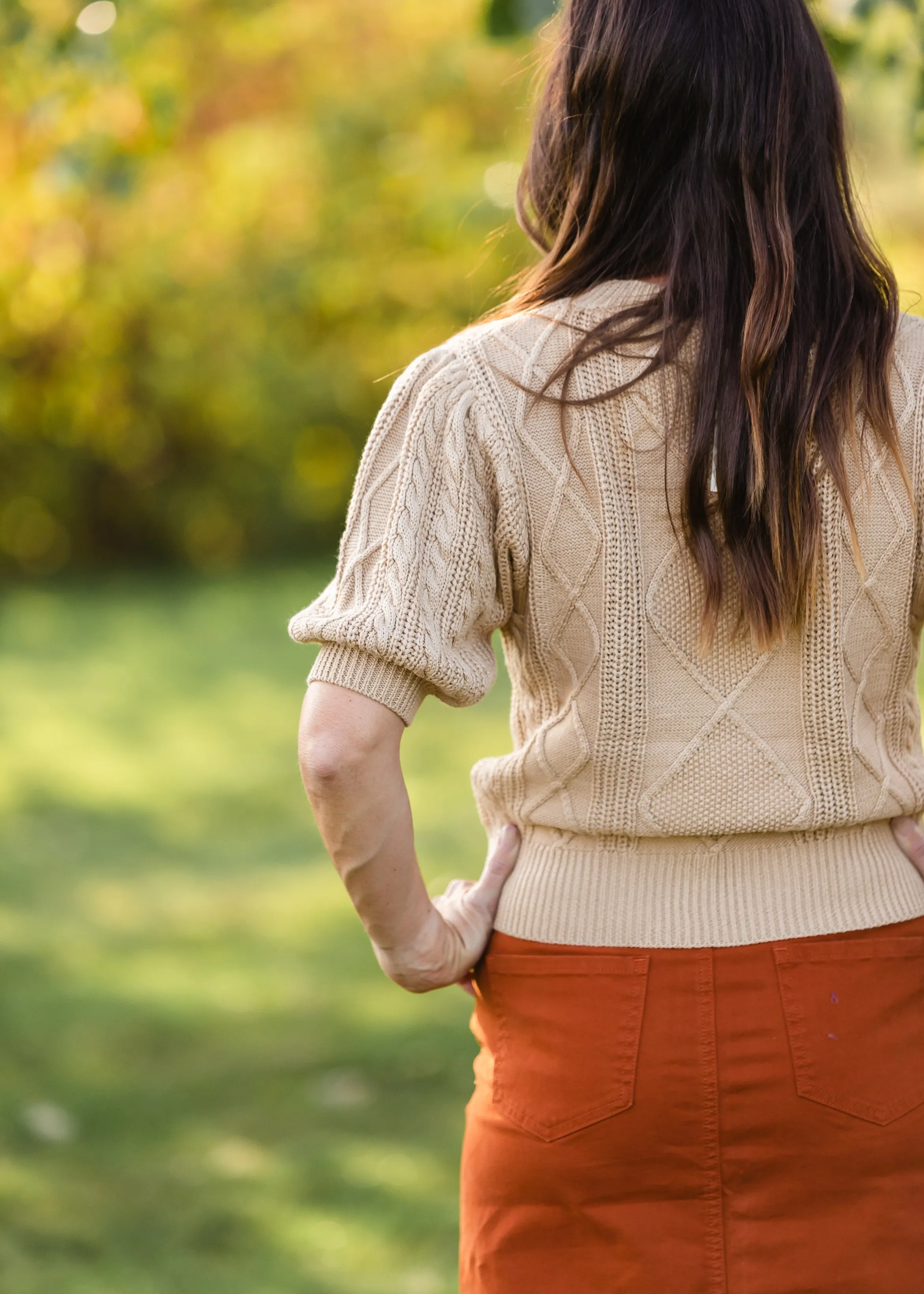 Camel Cable Knit Puff Sleeve Sweater - FINAL SALE
