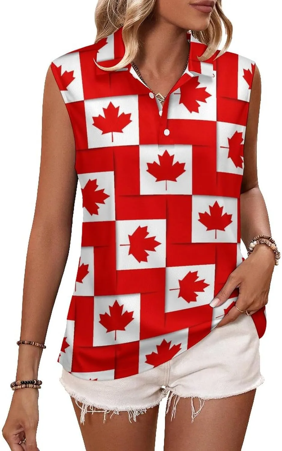 Canadian Canada Flag Women's Sleeveless Golf Polo Shirts Athletic Tank Tops