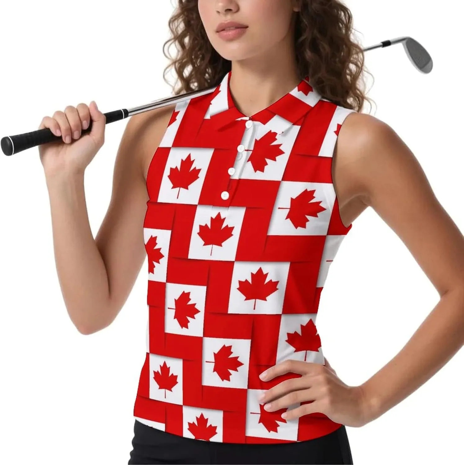 Canadian Canada Flag Women's Sleeveless Golf Polo Shirts Athletic Tank Tops