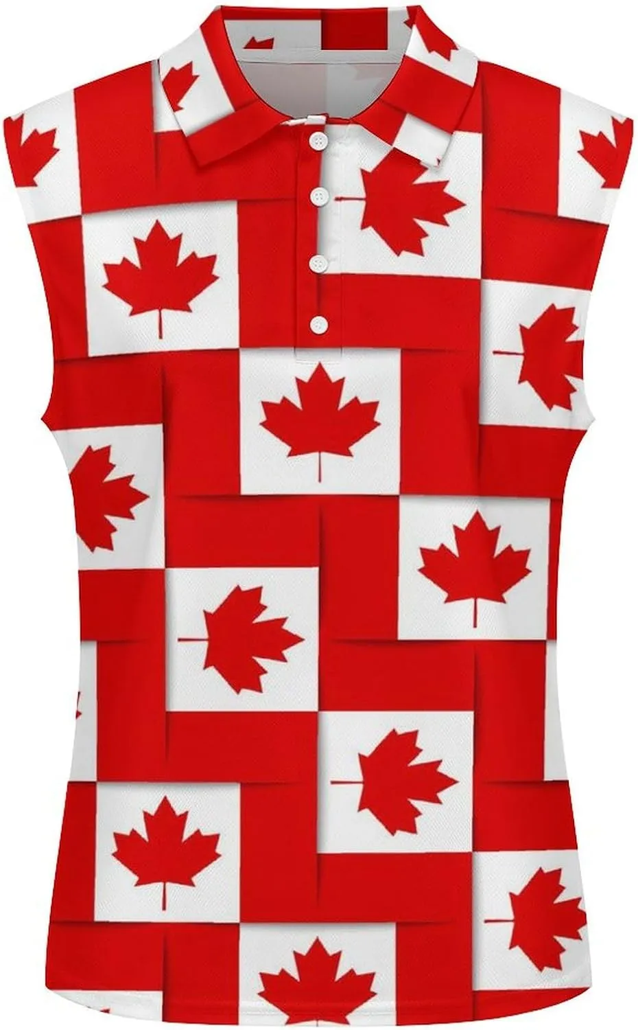 Canadian Canada Flag Women's Sleeveless Golf Polo Shirts Athletic Tank Tops