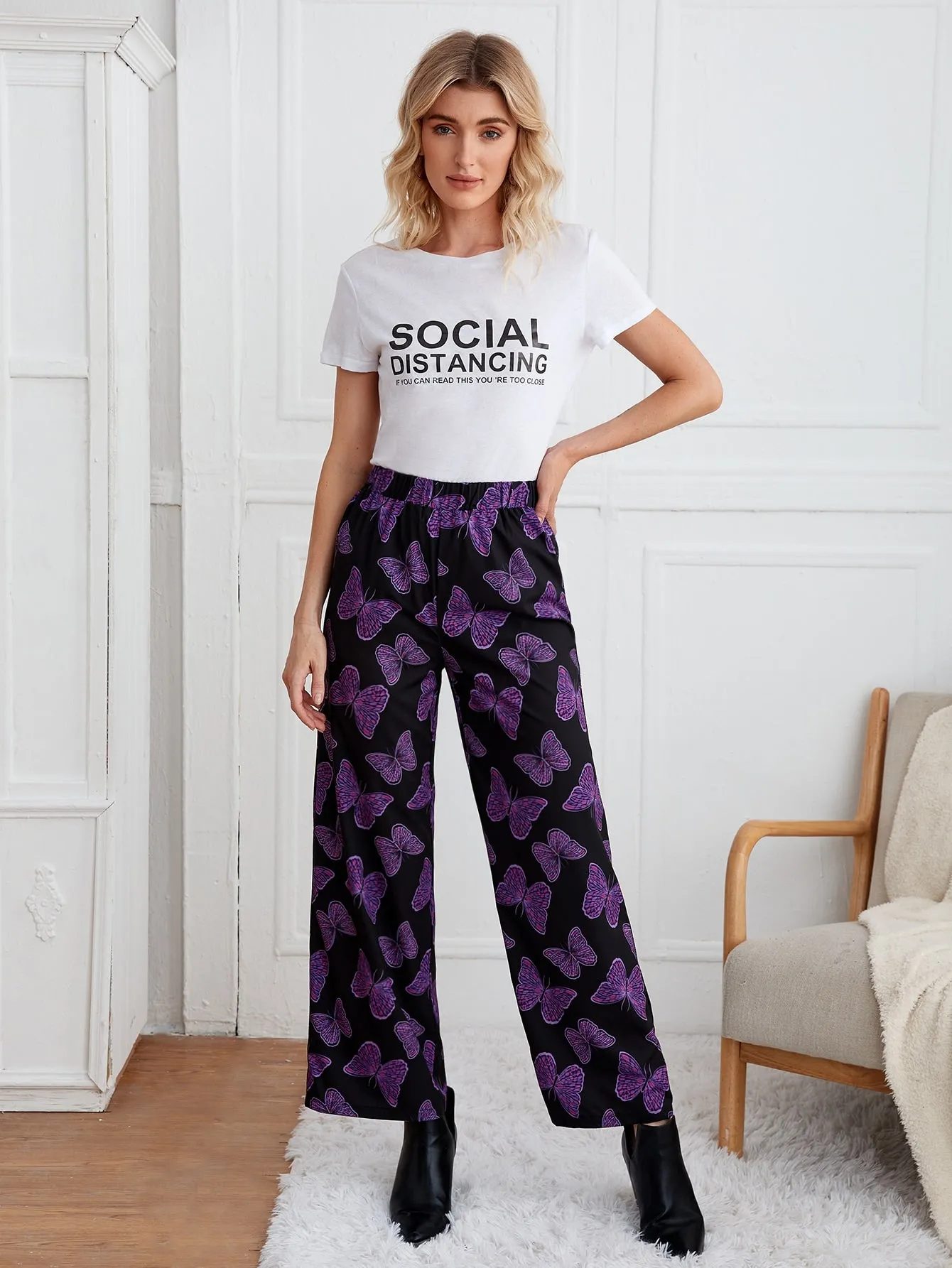 Casual All Over Print High Waist Long Women Pants