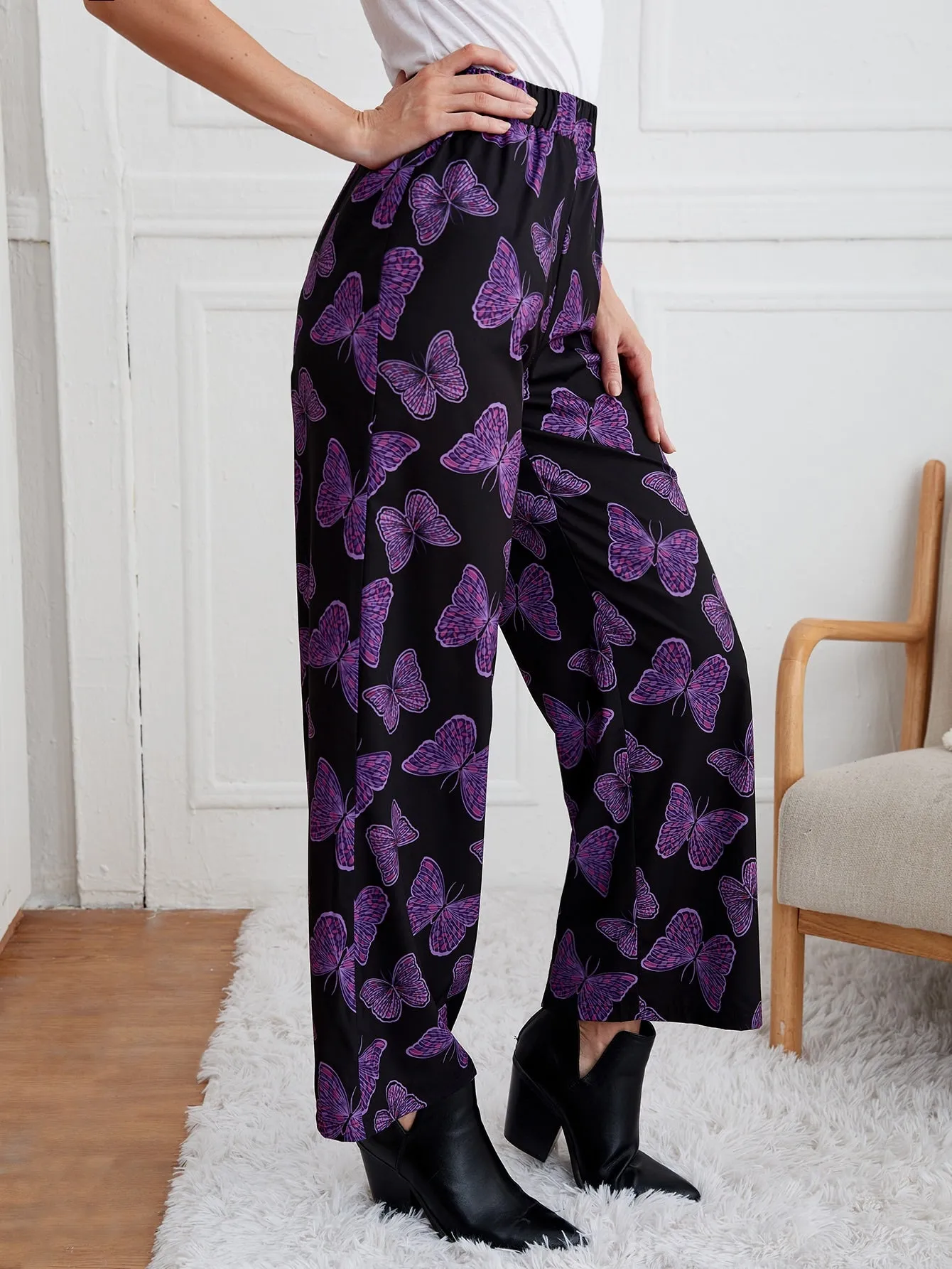 Casual All Over Print High Waist Long Women Pants