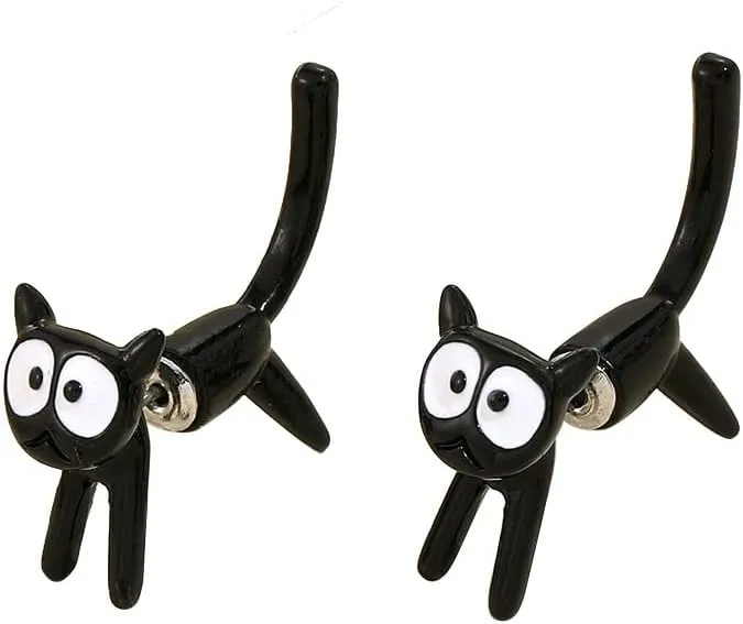 Cat Earrings for Women, Hypoallergenic Fashion Handmade Black Cute Cats Animal Leverback Piercing Drop Dangle Earring, Personalised Punk Cat Hook Earrings Jewelry Gift for Wife