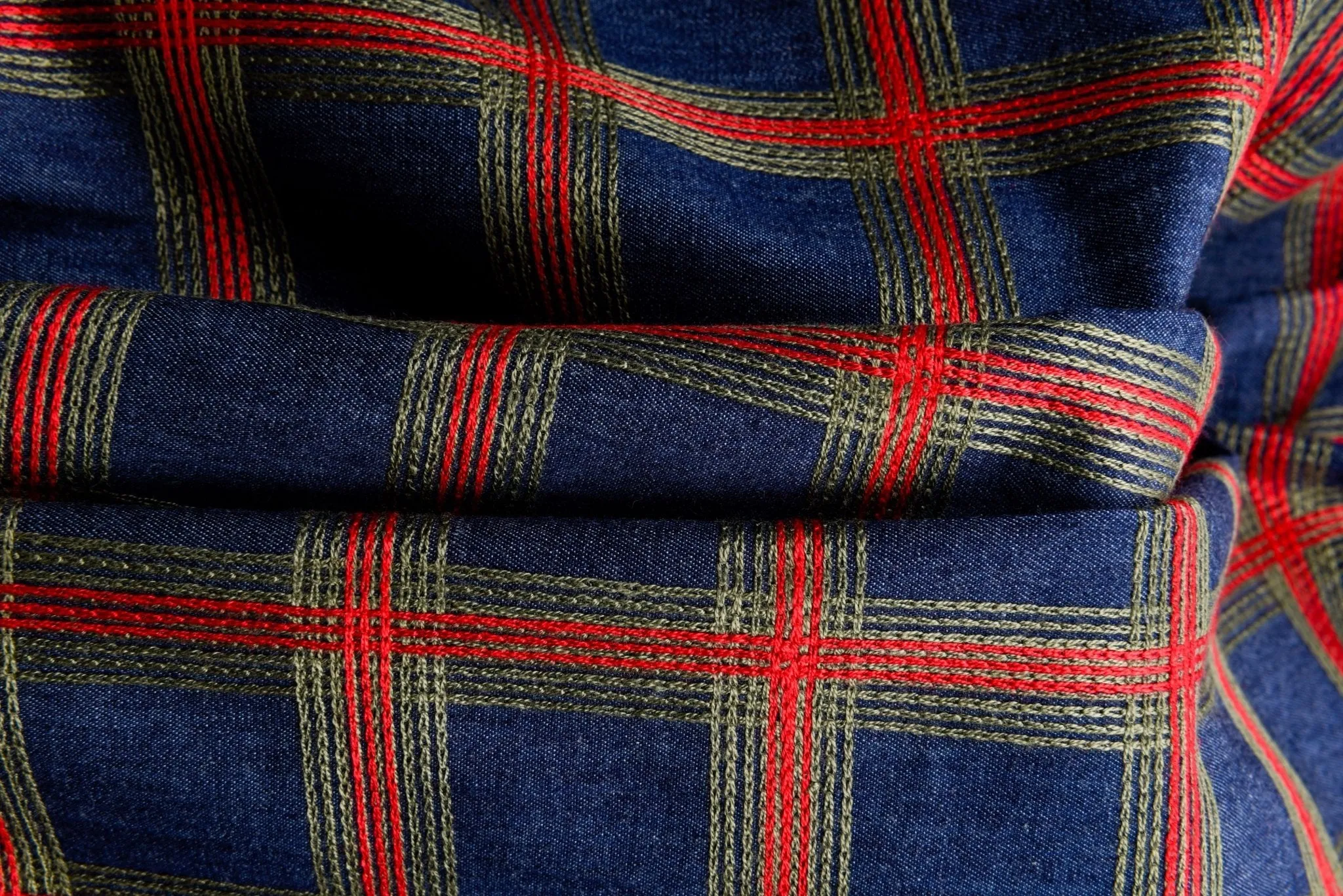 Chambray Denim Plaid Embroidery  Fabric CE122