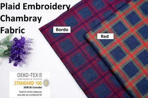 Chambray Denim Plaid Embroidery  Fabric CE122