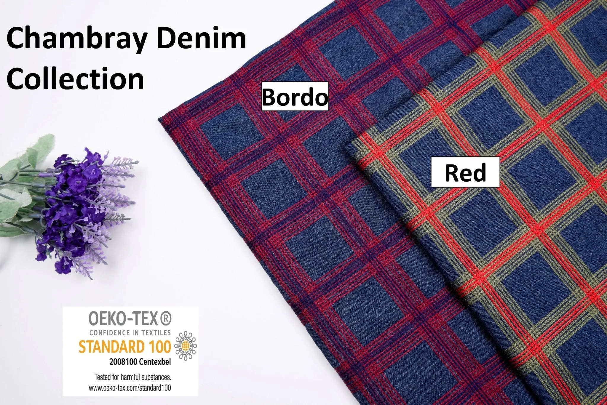 Chambray Denim Plaid Embroidery  Fabric CE122