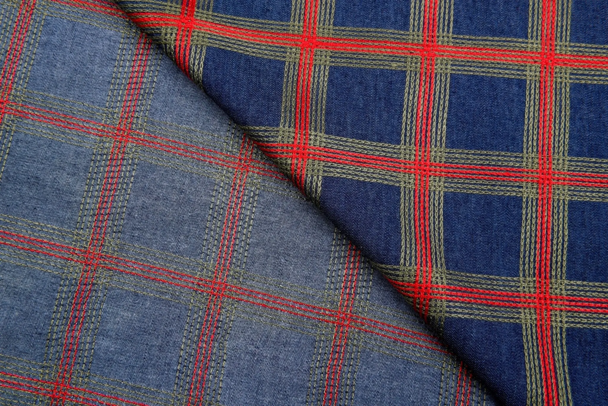 Chambray Denim Plaid Embroidery  Fabric CE122