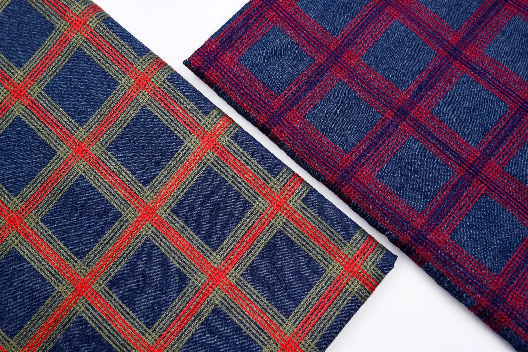 Chambray Denim Plaid Embroidery  Fabric CE122